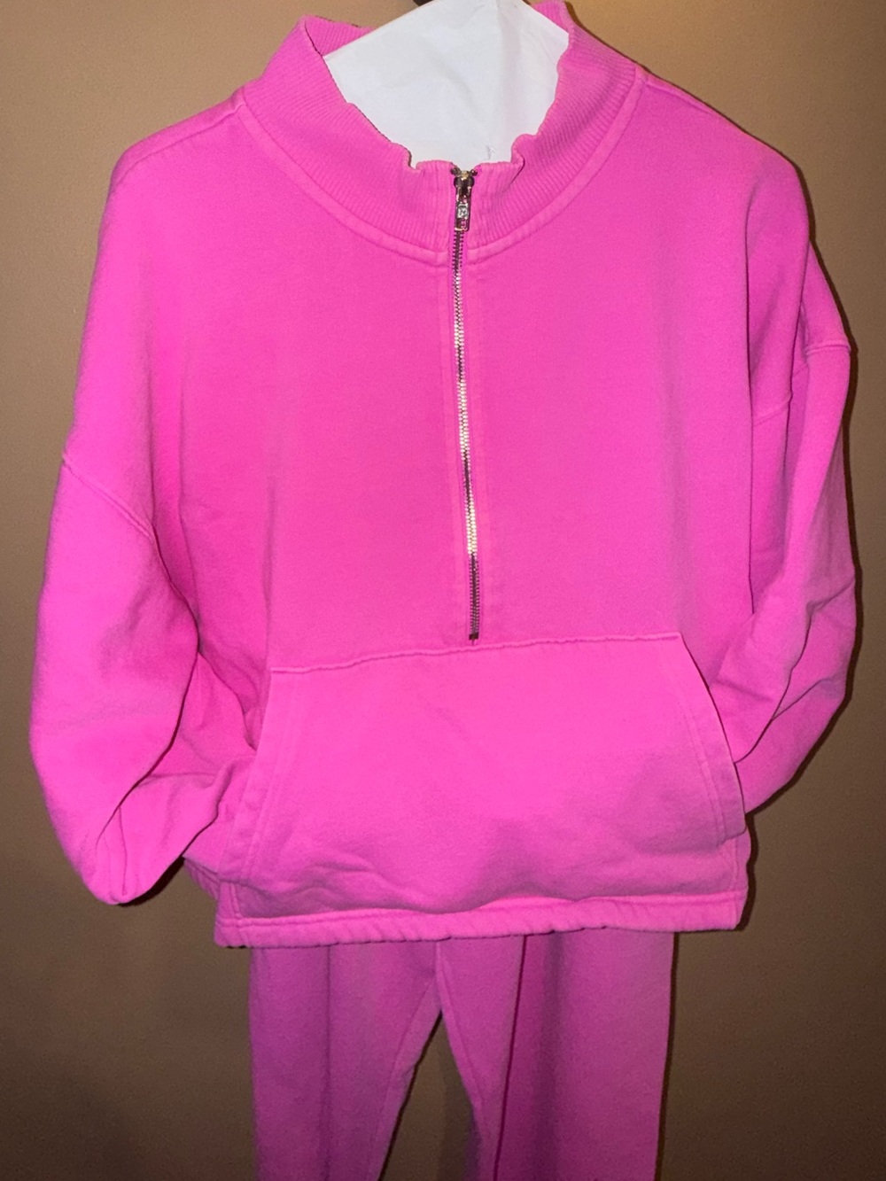 PINK Victoria's Secret Bright Pink Half-Zip Pullover & Jogger Set